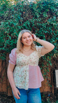 The Rosie Blouse – Pink Floral & Gingham Sweetheart Babydoll Blouse