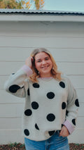 The Sophie Sweater – Polka Dot Sweater with Lavender Contrast Cuffs