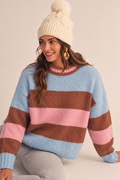 The Autumn Sweater – Blue, Brown & Pink Colorblock Striped Knit Sweater